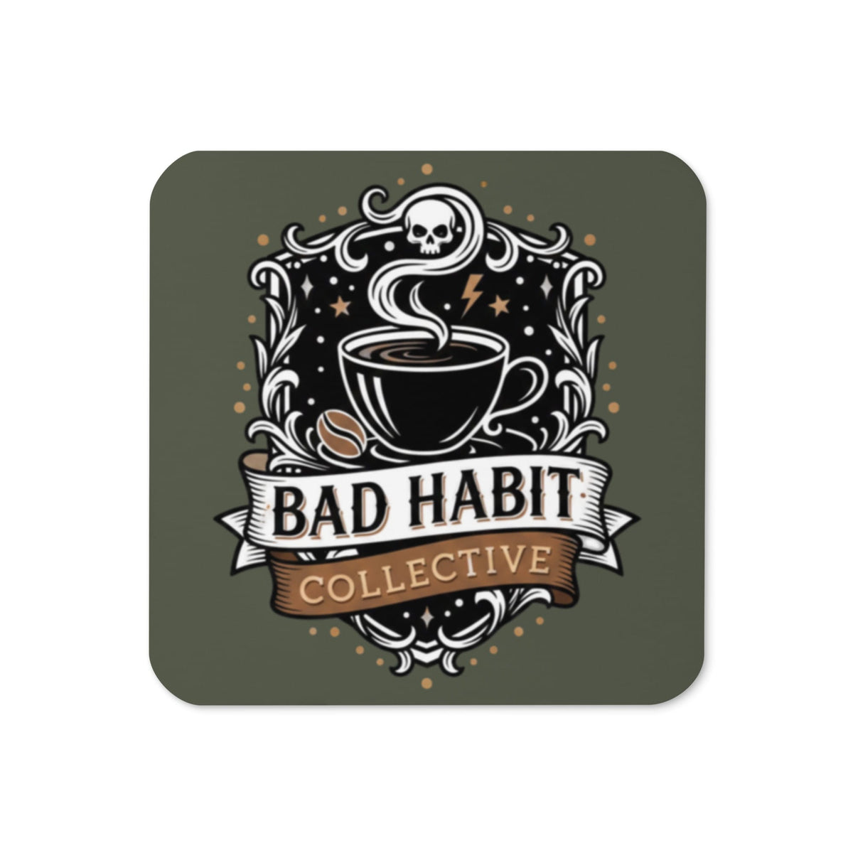Bad Habit Collective Cork-Back Coaster, Military Green | Bad Habit Collective