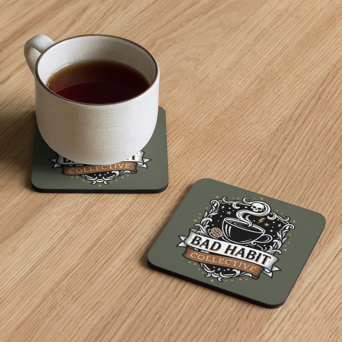 Bad Habit Collective Cork-Back Coaster, Military Green | Bad Habit Collective