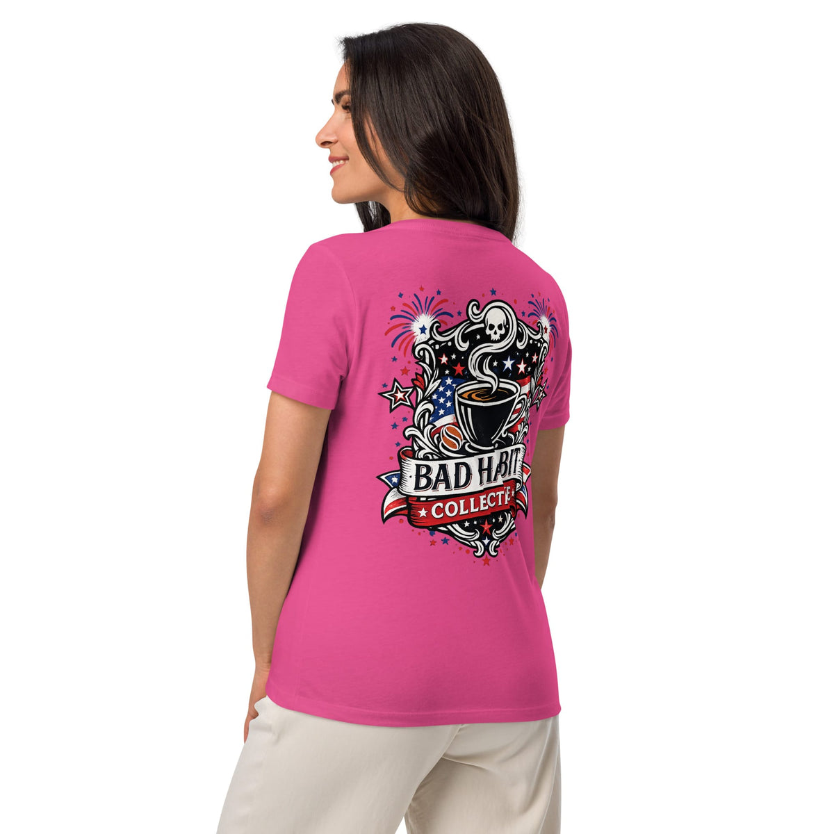 Women’s Red, White, and Bad Relaxed V-Neck T-Shirt | Bad Habit Collective