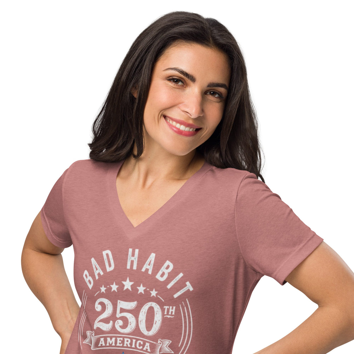 Women’s Red, White, and Bad Relaxed V-Neck T-Shirt | Bad Habit Collective