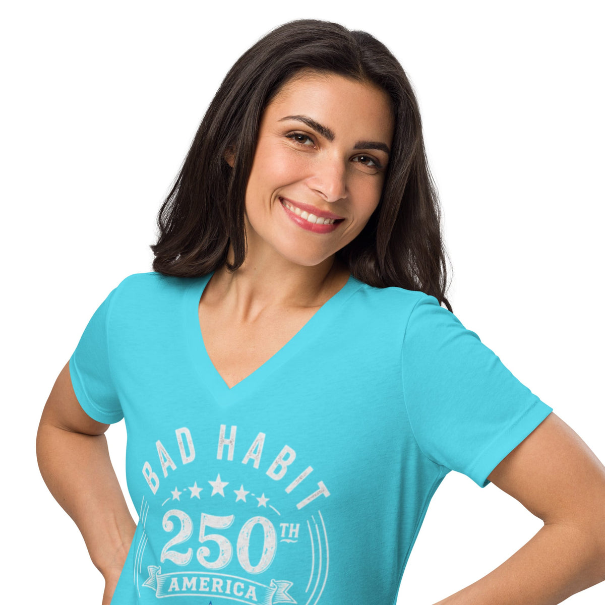 Women’s Red, White, and Bad Relaxed V-Neck T-Shirt | Bad Habit Collective