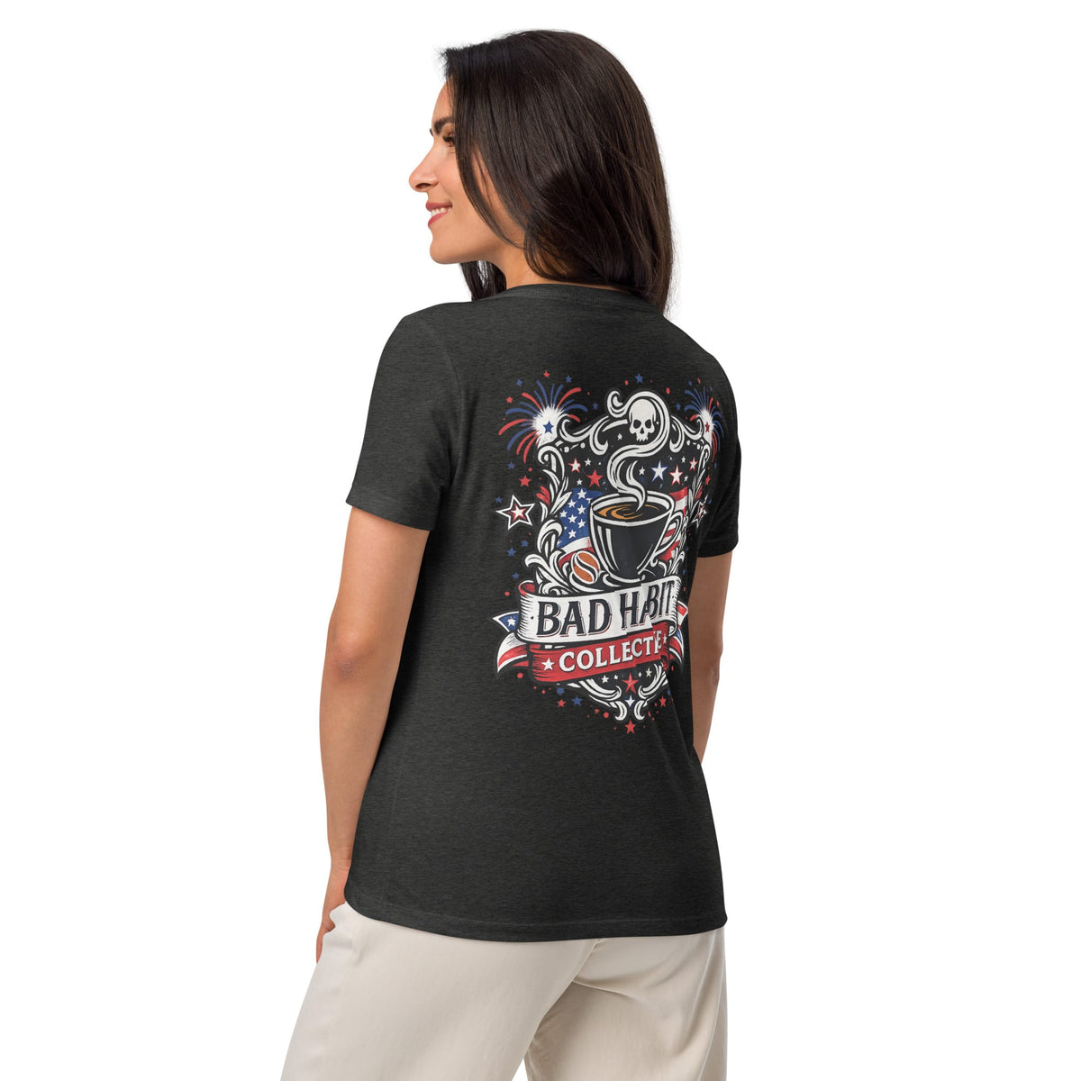 Women’s Red, White, and Bad Relaxed V-Neck T-Shirt | Bad Habit Collective
