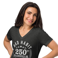 Women’s Red, White, and Bad Relaxed V-Neck T-Shirt | Bad Habit Collective