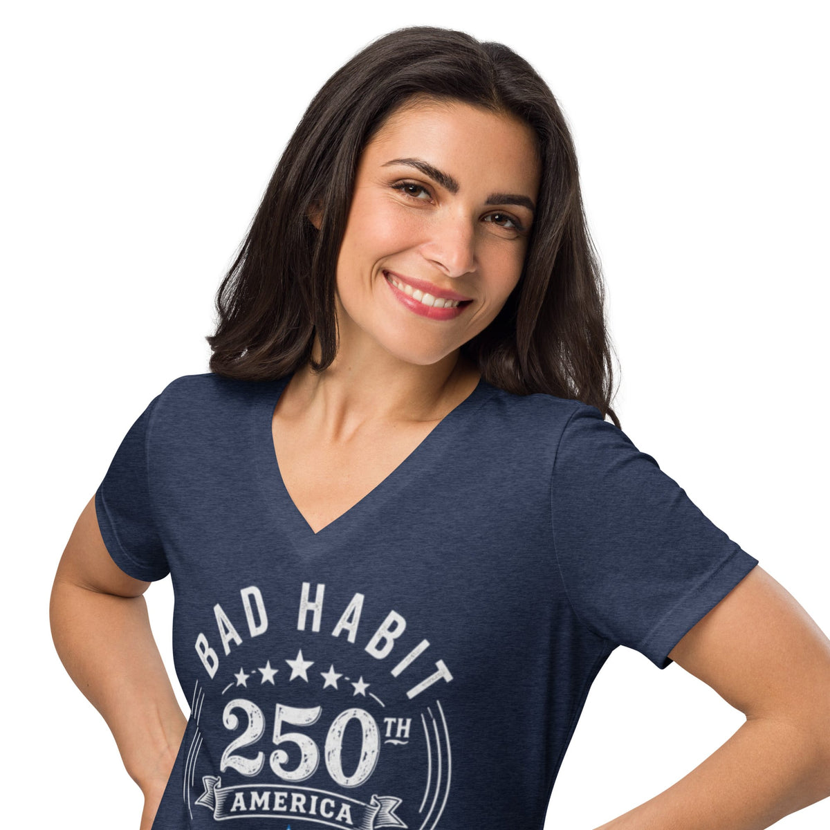 Women’s Red, White, and Bad Relaxed V-Neck T-Shirt | Bad Habit Collective