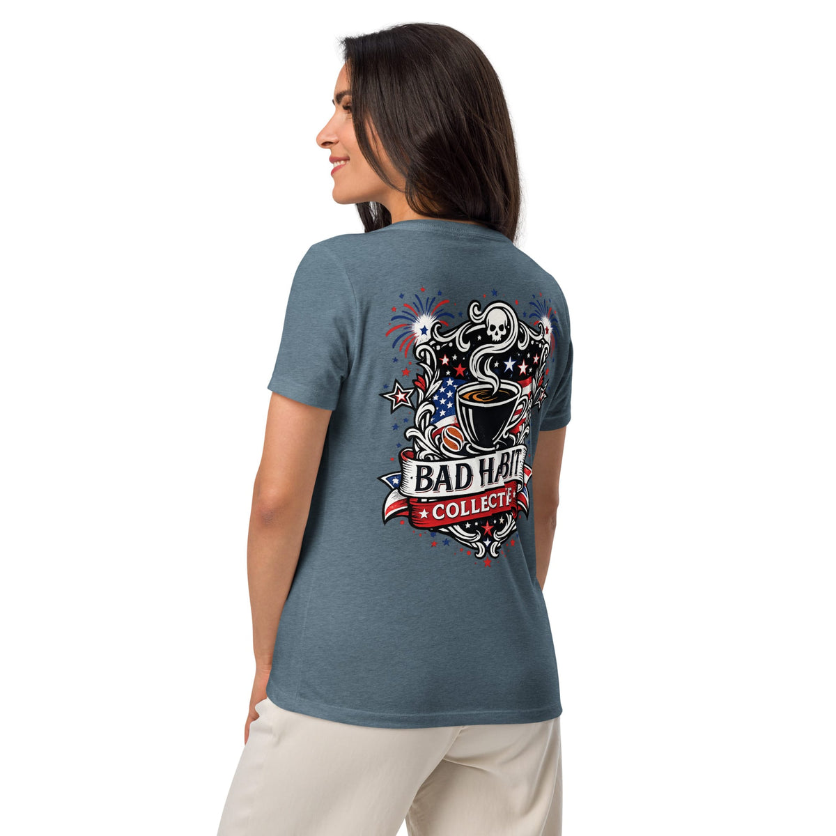 Women’s Red, White, and Bad Relaxed V-Neck T-Shirt | Bad Habit Collective