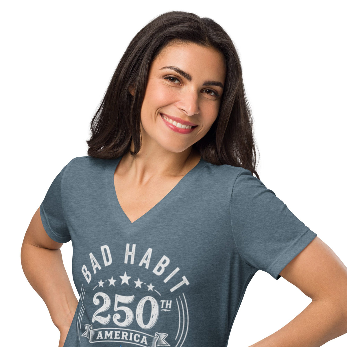 Women’s Red, White, and Bad Relaxed V-Neck T-Shirt | Bad Habit Collective