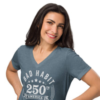 Women’s Red, White, and Bad Relaxed V-Neck T-Shirt | Bad Habit Collective