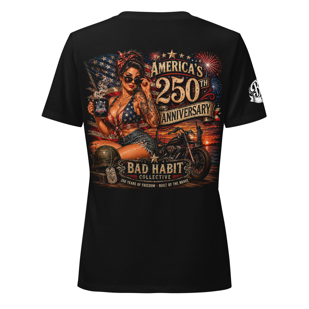 Freedom Ride™ Women’s V-Neck | America 250th Anniversary Patriotic Pinup T-Shirt | Bad Habit Collective