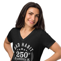Women’s Red, White, and Bad Relaxed V-Neck T-Shirt | Bad Habit Collective