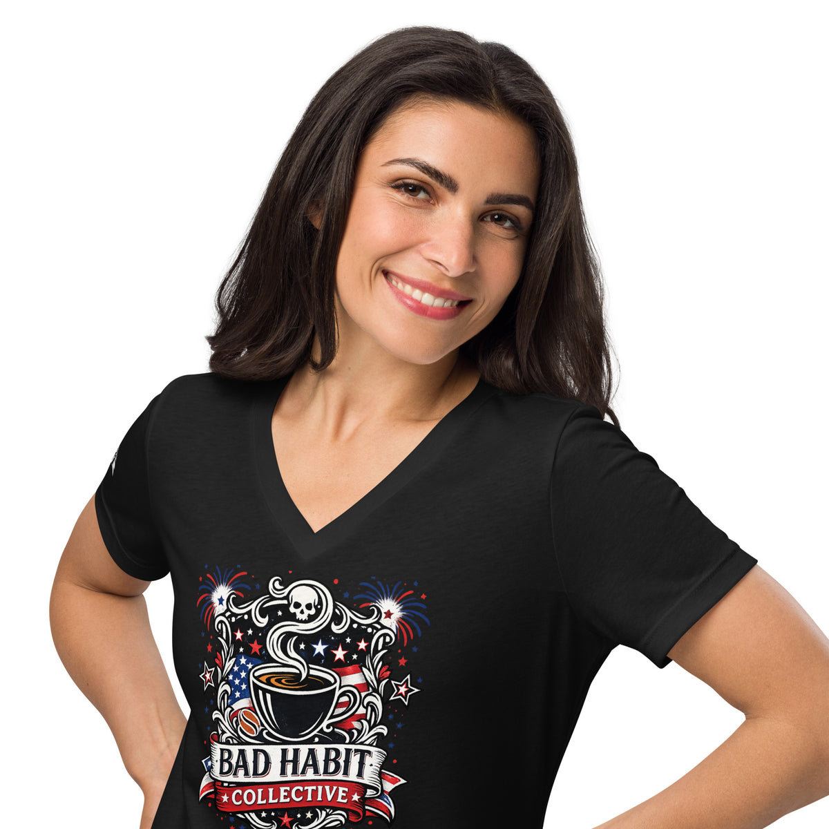 Freedom Ride™ Women’s V-Neck | America 250th Anniversary Patriotic Pinup T-Shirt | Bad Habit Collective