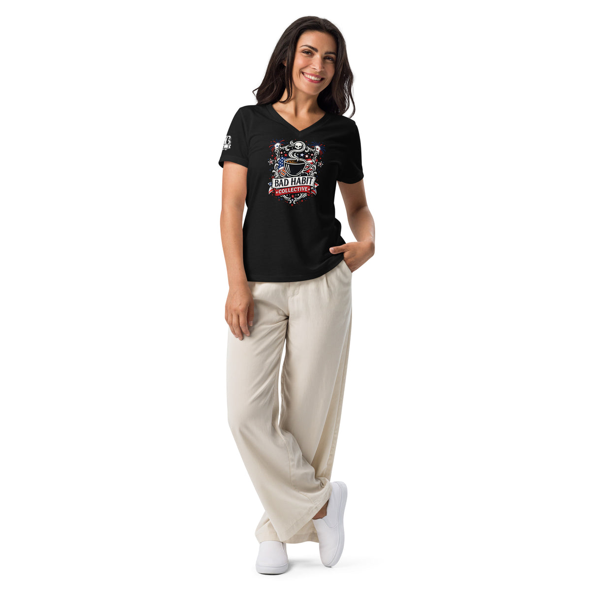 Freedom Ride™ Women’s V-Neck | America 250th Anniversary Patriotic Pinup T-Shirt | Bad Habit Collective