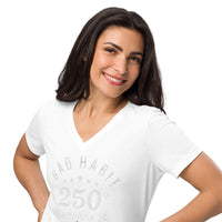 Women’s Red, White, and Bad Relaxed V-Neck T-Shirt | Bad Habit Collective